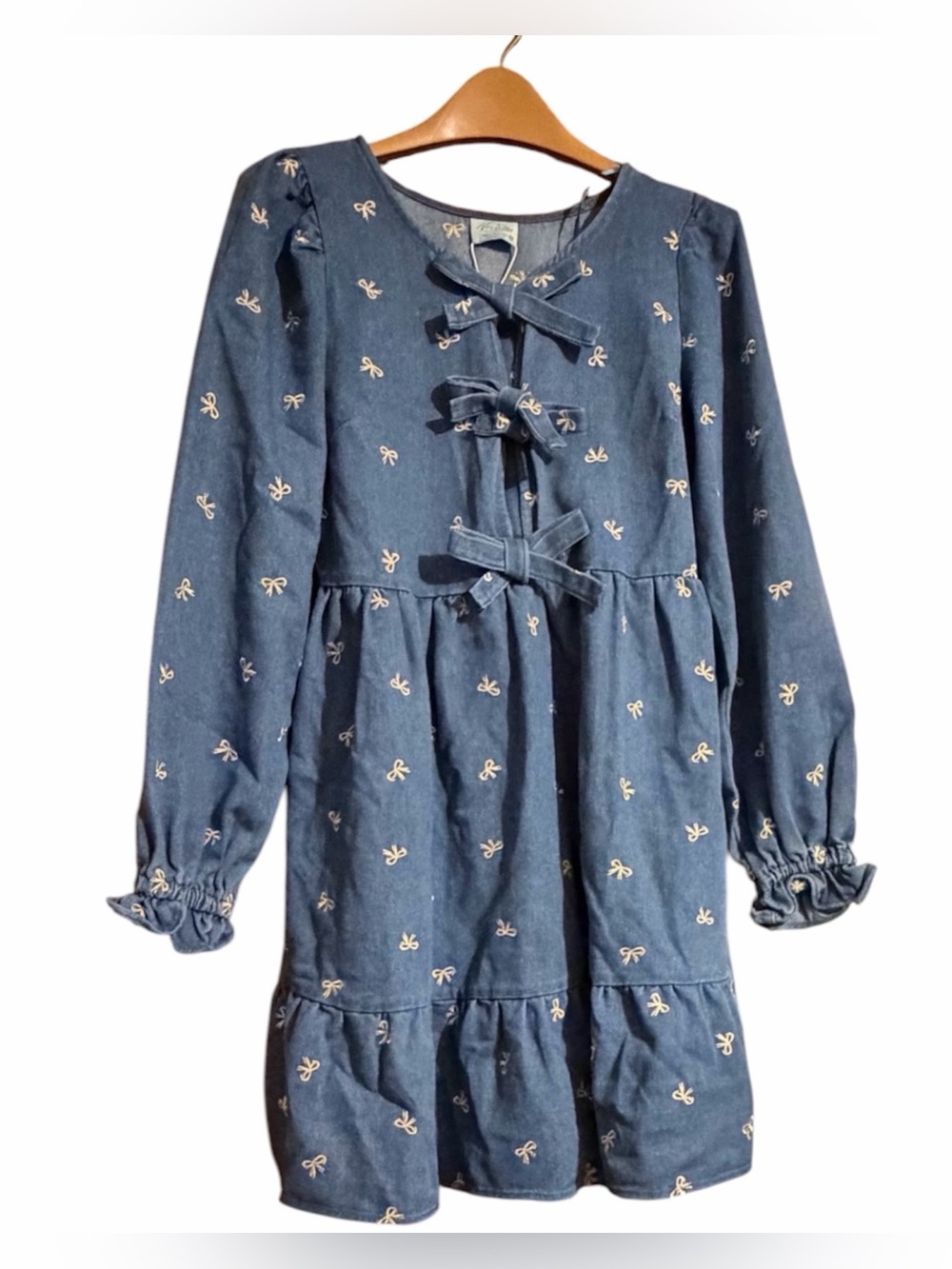 Bow Embroidered Long Sleeve Dress